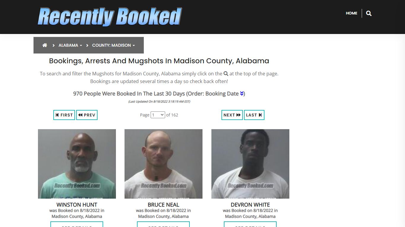 Bookings, Arrests and Mugshots in Madison County, Alabama